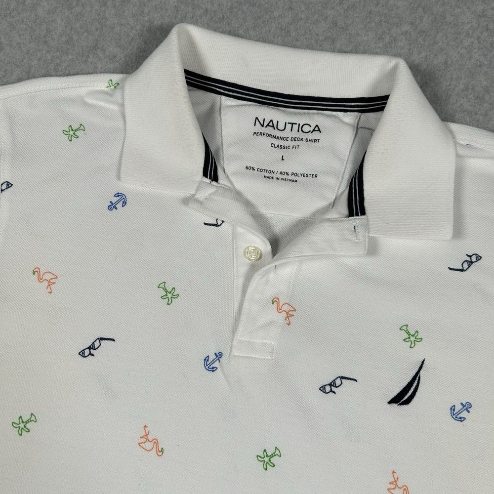Nautica Jeans Polo Performance Deck Shirt All Over Print AOP Maritime Icon Men L